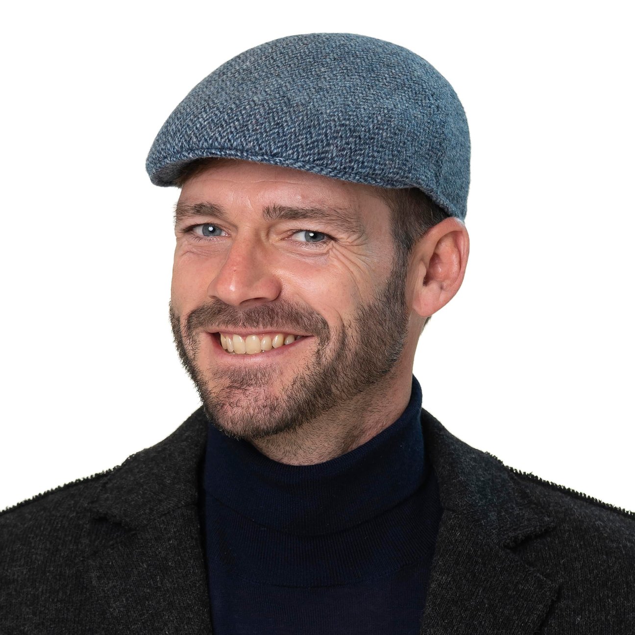 Lierys Casquette Capri Harris Tweed Homme - Made In Italy Laine Plate Pour L 'hiver Avec Visière, Doublure Hiver Automne-Hiver - 55 Cm Bleu