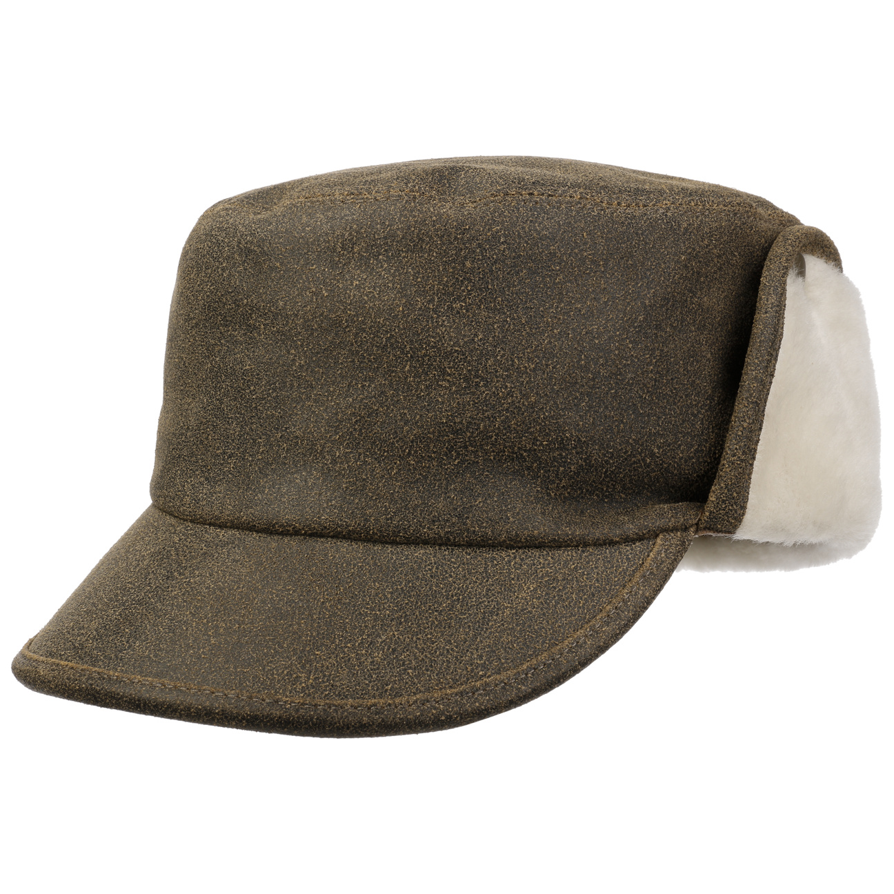 Leder Armycap mit Ohrenklappen