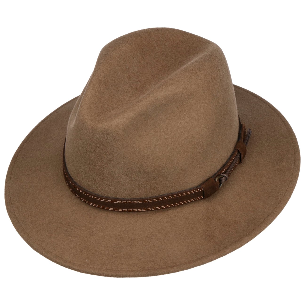 Lierys Chapeau En Feutre Casual Traveller Homme - Made In Italy Pour De Avec Bandeau Cuir Automne Ete Printemps Hiver Printemps-ete - 55 Cm Marron Fonce